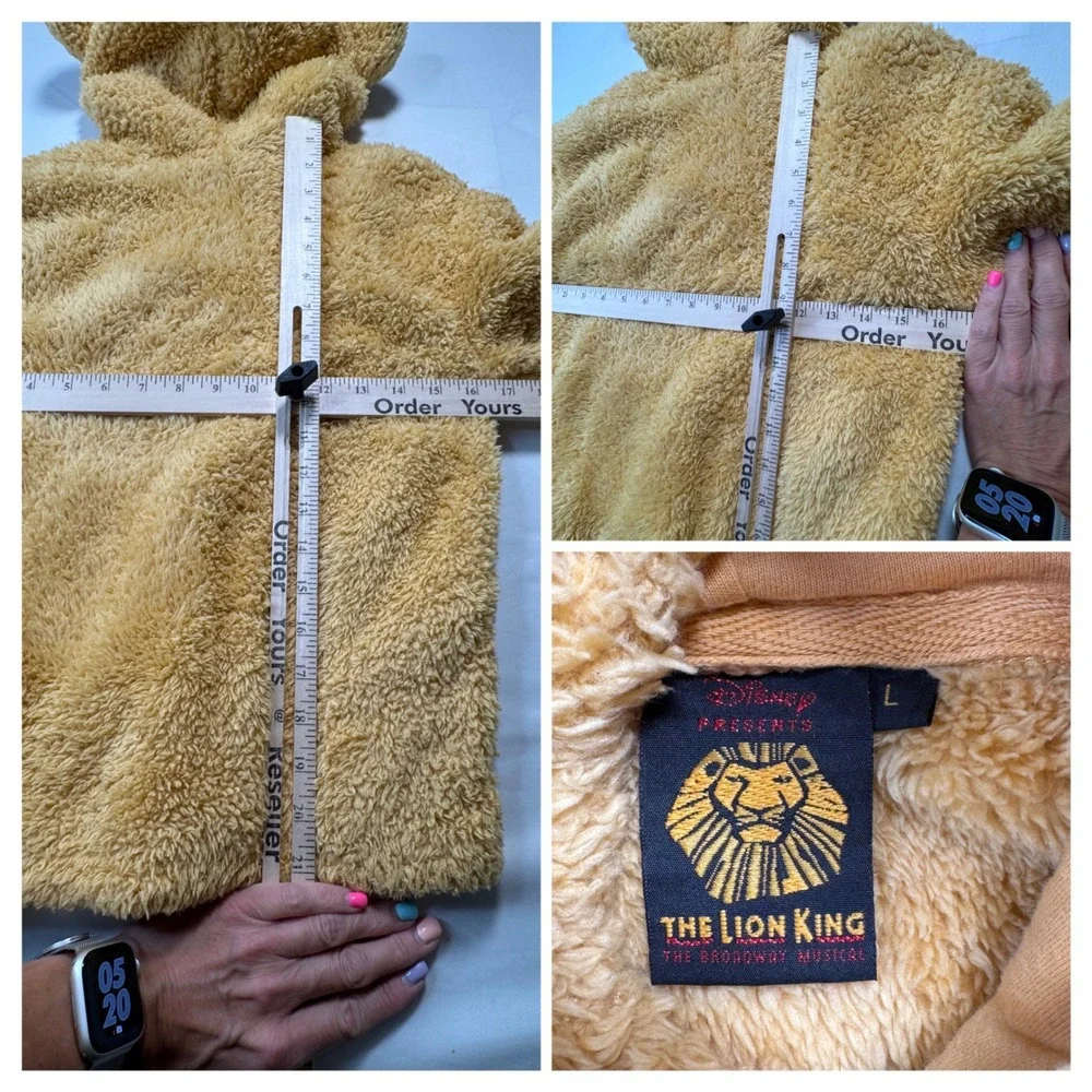 Disney Hoodie The Lion King Broadway Musical Sherpa Pullover Yellow Simba Large